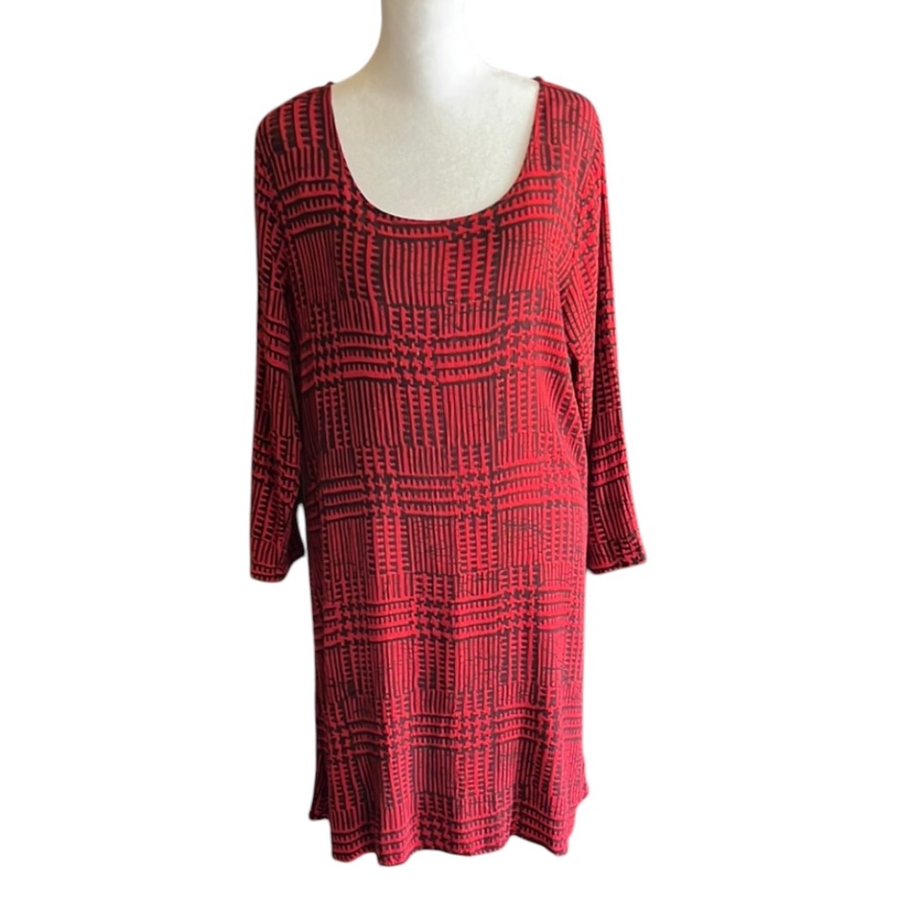Red and Black Geometric Plaid Print Tunic Dress Size Unknown